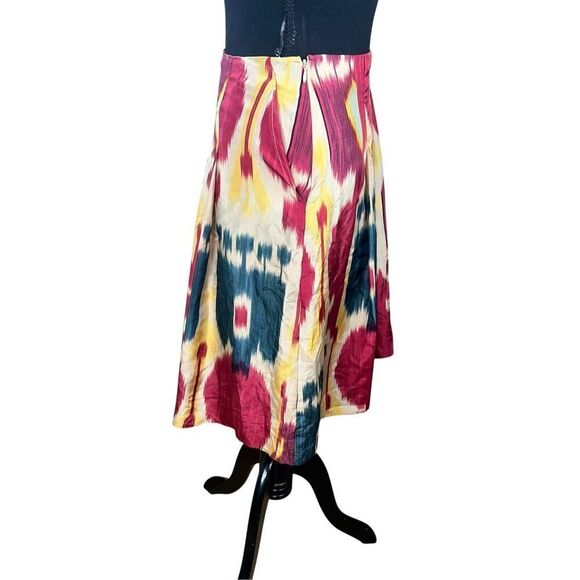 Ralph Lauren 100% silk Watercolor boho Aztec printed Pleated A-Line skirt 12 - Picture 2 of 7